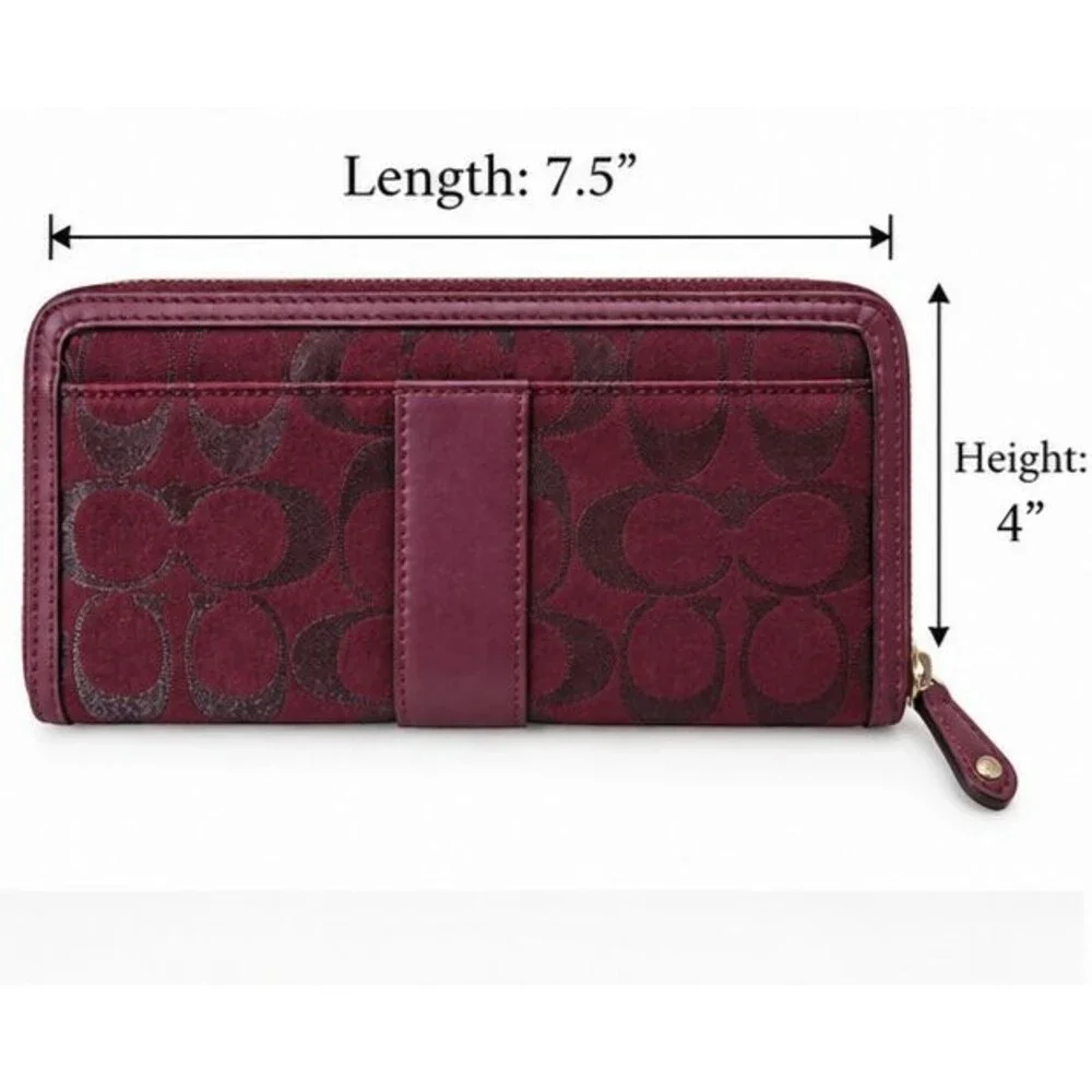 Coach Campbell Signature Metallic Buckle Accordion Zip Wallet in Bordeaux
